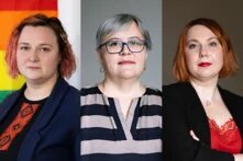 zu sehen sind die drei Priesträgerinnen des Anne Klein Frauenpreises: Darya Afanasyeva, Irina Alkhovka und Julia Mickiewicz