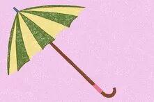 Illustration: Vor rosa Grund ist ein ist ein grüngelber Schirm.