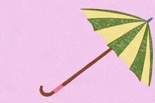 Illustration: Vor rosa Grund ist ein ist ein grüngelber Schirm.
