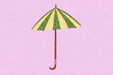 Illustration: Vor rosa Grund ist ein ist ein grüngelber Schirm.