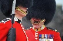 Inszenierung von Männlichkeit bei einer Parade der britischen coldstream guards.