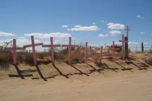 Pink crosses were installed near the City of Juarez, Mexico to comemorate Feminicide