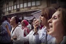 Frauen protestieren am 20. April 2012 auf dem Tahrir-Platz