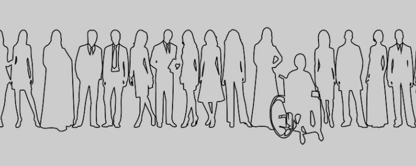 Viele unterschiedliche Menschen (stilisiert, schwarz/weiß)