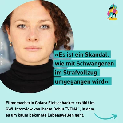 Links im Bild ist Chiara Fleischhacker und rechts daneben steht ein Zitat von ihr: