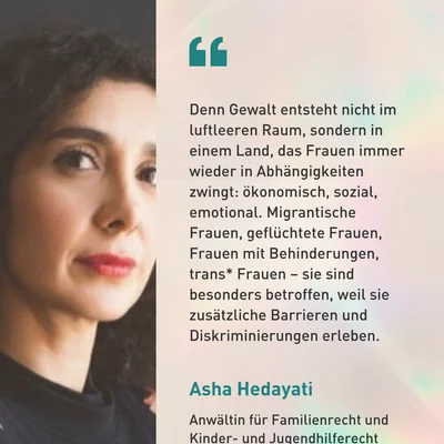 Foto Instagram Zitatkachel Asha Hedayati zum Tag Bekämpfung von Gewalt gegen Frauen Artikel Sicherheit