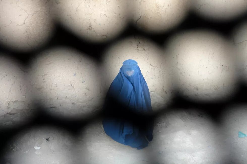 Woman burka photographed through the mesh of a burka