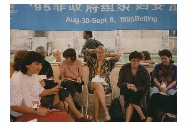 This historic photo is from the workshop on feminist activism in the wartime in the former Yugoslavia.