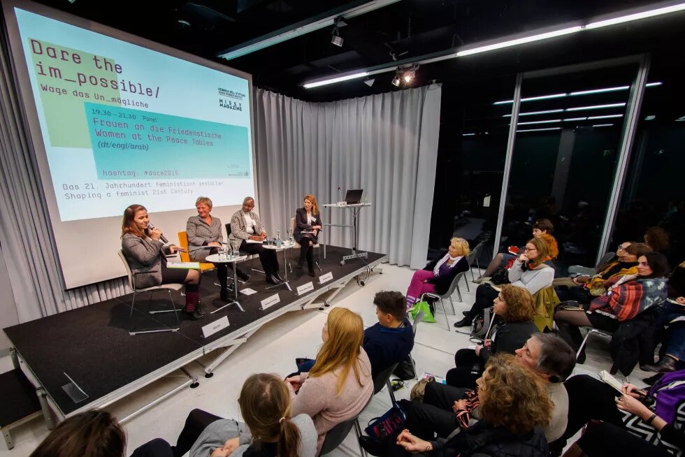 v.l.n.r Ala Ali, Barbara Unmüßig, Gloria Atiba-Davies und Joumana Seif v.l.n.r Ala Ali, Barbara Unmüßig, Gloria Atiba-Davies und Joumana Seif
