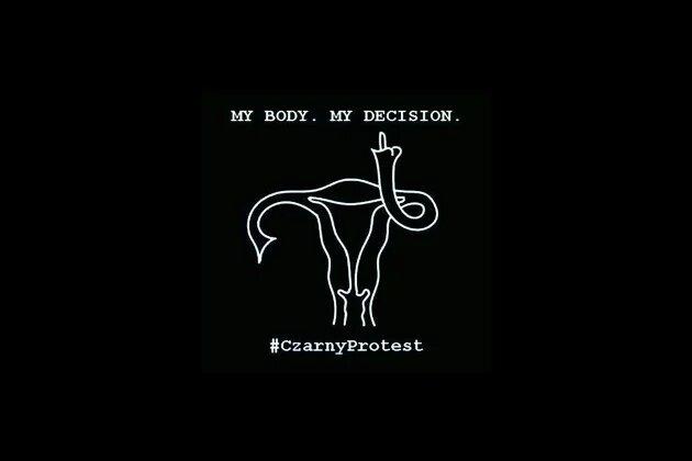 #czarnyprotest Grafik vom Czarnyprotest. Eine Grafik von Eierstöcken zeigt einen Mittelfinger. Dazu die Überschrift: My Body. My Choice