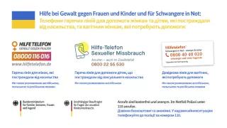 Übersicht über Hilfstelefone für Frauen, Kinder und Schwangere in Not in den Sprachen Deutsch und Ukrainisch