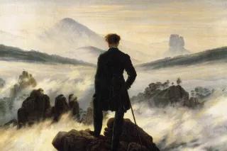Der Wanderer über dem Nebelmeer von Caspar David Friedrich Ein Gemälde des Malers Caspar David Friedrich: Ein Mann blickt über ein Meer an Wolken.